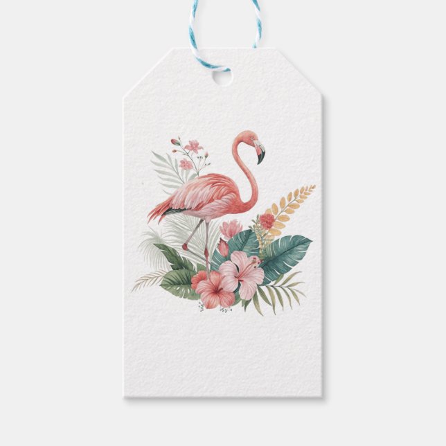 Etiqueta Para Presente Flamingo Com Flores (Frente)