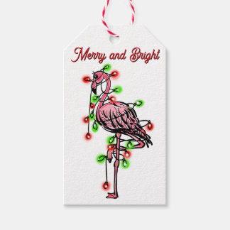 Etiqueta Para Presente Flamingo de festa de Natal luzes vermelhas verdes 
