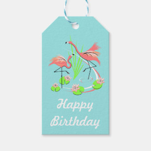 Etiqueta Para Presente Flamingo Fandango Duo Feliz Aniversário Azul de v