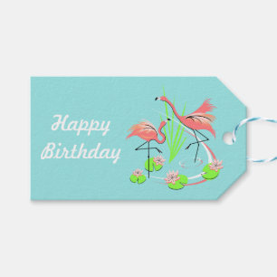 Etiqueta Para Presente Flamingo Fandango Duo Feliz Aniversário Azul de v