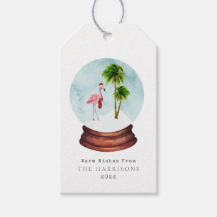 Etiqueta Para Presente Flamingo Palm Tree Snow Globe