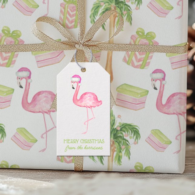 Etiqueta Para Presente Flamingo Rosa Aquarela Natal (Criador carregado)