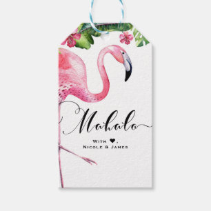 Etiqueta Para Presente Flamingo Rosa Hibisco Floral Havaí MAHALO ALOHA