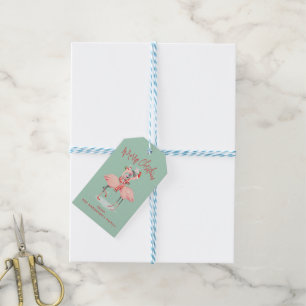 Etiqueta Para Presente Flamingo Rosa Tropical Com Chapéus de Papai Noel N