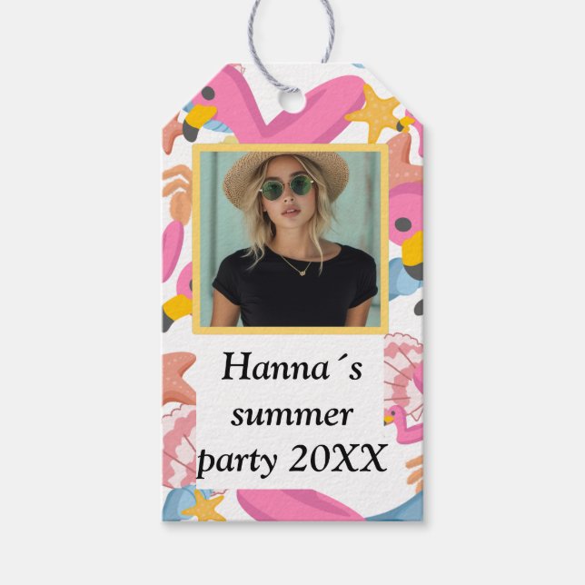 Etiqueta Para Presente Flamingo summer party with photo (Frente)