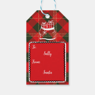 Etiqueta Para Presente Flanela de Natal Preta e Vermelha Personalizada