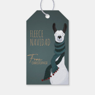 Etiqueta Para Presente Fleece Navidad Chic Divertido Turquesa Cinza Llama