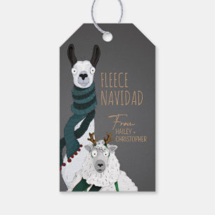 Etiqueta Para Presente Fleece Navidad Chic Ovelha Engraçada & Llama Cinza