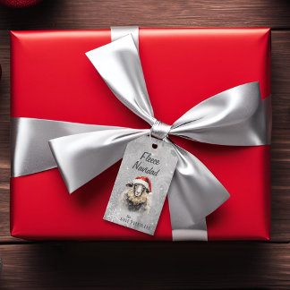 Etiqueta Para Presente Fleece Navidad Cinza Ovino Etiqueta de presente de
