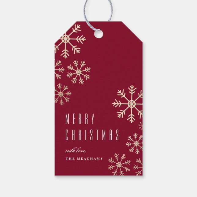 Etiqueta Para Presente Floco de Neve Elegante Natal Feriado (Frente)