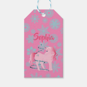 Etiqueta Para Presente Floco de Neve Frio de Natal Fresco Branco Unicórni