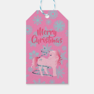 Etiqueta Para Presente Floco de Neve Frio de Natal Fresco Cor-de-Rosa