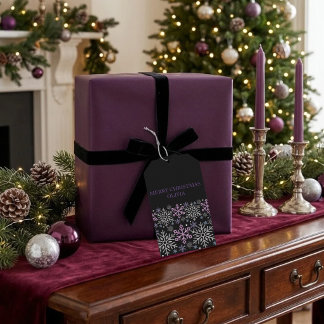 Etiqueta Para Presente Floco de Neve Natal Roxo Prata