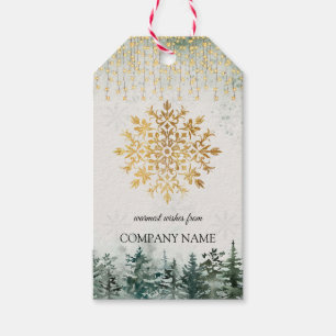 Etiqueta Para Presente Floco de neve ouro, Natal Dourado da Companhia