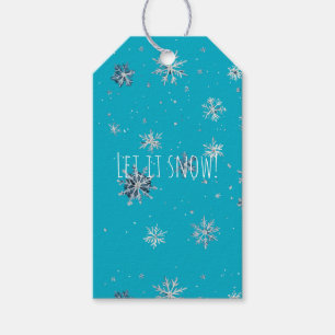 Etiqueta Para Presente Flocos de Neve de Natal Azul Água Prata Branco