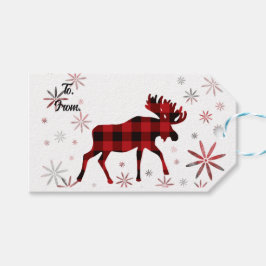 Etiqueta Para Presente Flocos de neve de xadrezes vermelhas da Moose Nata