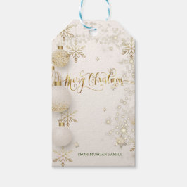 Etiqueta Para Presente Flocos de Neve Dourados Chic, Bolas de Natal 