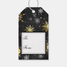 Etiqueta Para Presente Flocos de neve negros Dourados Feriados Natal Nata