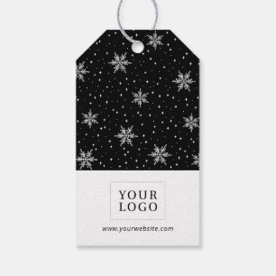 Etiqueta Para Presente Flocos de Neve Preto Feliz Natal Logotipo Empresar