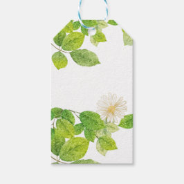 Etiqueta Para Presente Flor Branco e Jardim de Folhas Verde