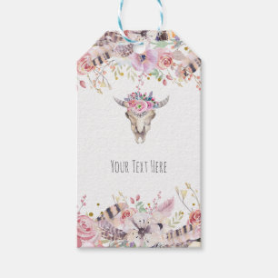 Etiqueta Para Presente Flor & Caveira de Vaca Boho Chic Glam Country