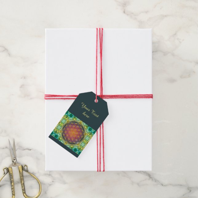 Etiqueta Para Presente Flor Da Vida - Ouro - Frente 2 (Com cordão)