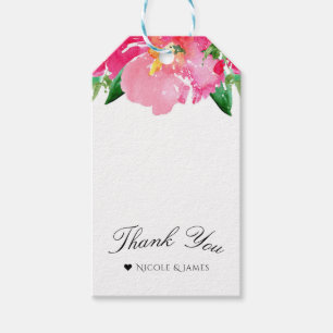 Etiqueta Para Presente Flor de Aquarela Rosa Floral de Verão Elegante Chi