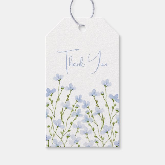 Etiqueta Para Presente Flor de Campo Aquarela Azul Claro  (Frente)