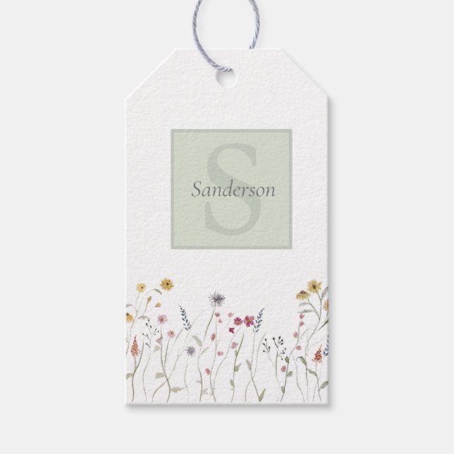 Etiqueta Para Presente Flor de Campo Aquática Caprichosa Monogramada  (Frente)