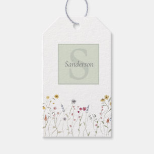 Etiqueta Para Presente Flor de Campo Monogramada com Aquarela Caprichosa