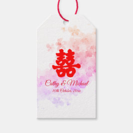 Etiqueta Para Presente Flor de cereja do casamento chinês vermelho