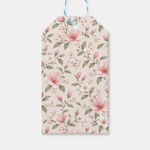 Etiqueta Para Presente Flor de Cerejeira Rosa Suave Padrão Floral Sem Cos