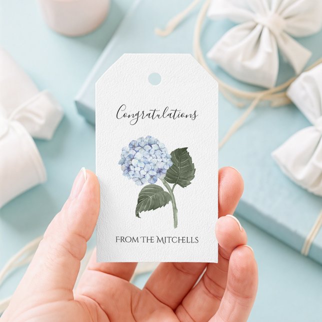 Etiqueta Para Presente Flor de Hortênsia Azul (Blue Hydrangea Gift Tag)