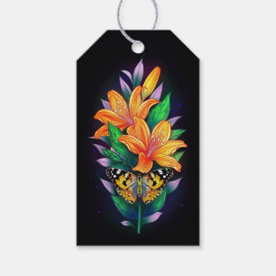 Etiqueta Para Presente Flor de laranja em fundo estrelado preto