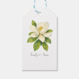 Etiqueta Para Presente Flor de Magnólia Personalizada Monograma de Casame