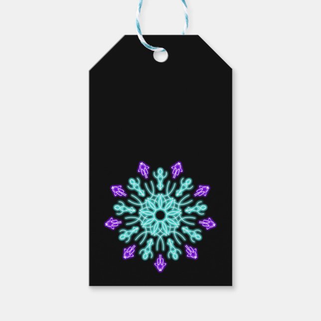 Etiqueta Para Presente Flor de néon roxa e turquesa (Frente)