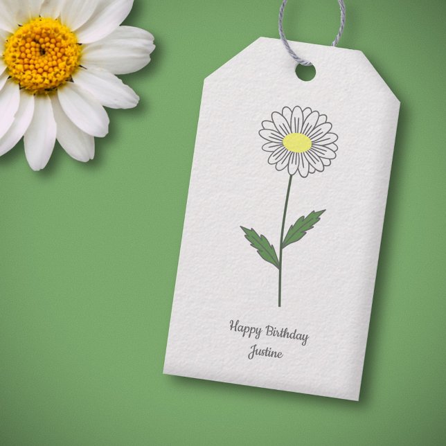 Etiqueta Para Presente Flor de Pastel de Margarida Botânica (Daisy Flower White Gift Tag)