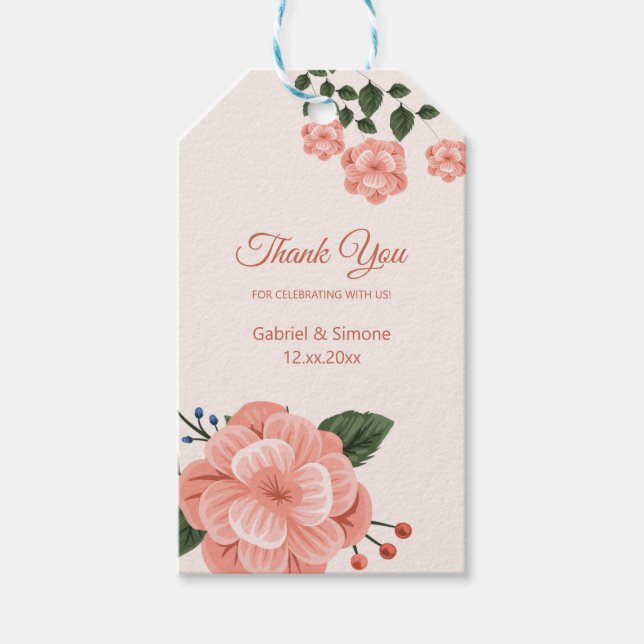 Etiqueta Para Presente Flor de Pêssego em Aquarela Obrigado (Frente)