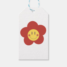 Etiqueta Para Presente Flor Desenho Fofo Sorriso Estética Retrô Face Feli