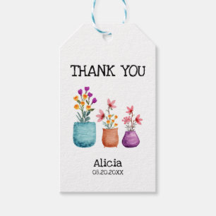 Etiqueta Para Presente Flor Divertido E Colorido Na Aquarela Do Pote Obri