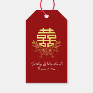 Etiqueta Para Presente Flor dupla felicidade círculo casamento chinês