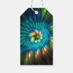 Etiqueta Para Presente Flor Fantasia Luminosa, Fractal Abstrato Colorido