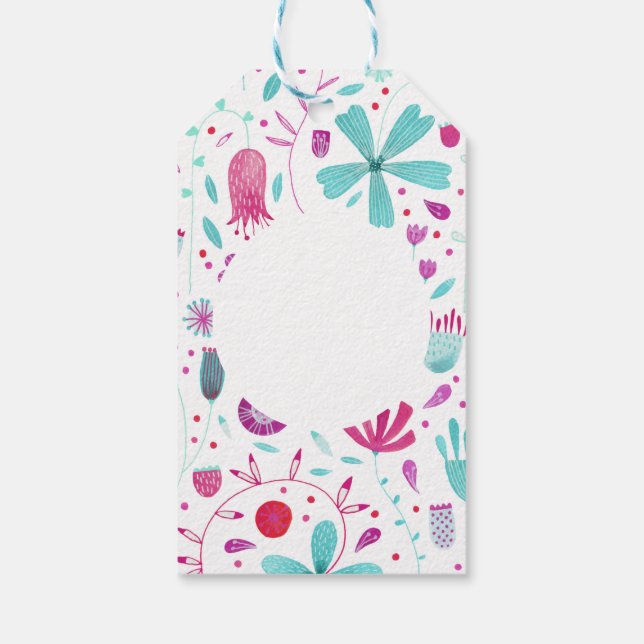 Etiqueta Para Presente Flor Meadow Watercolor Teal (Verso)