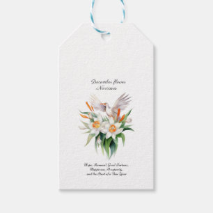 Etiqueta Para Presente Flor Narciso de dezembro com Pássaro Floral