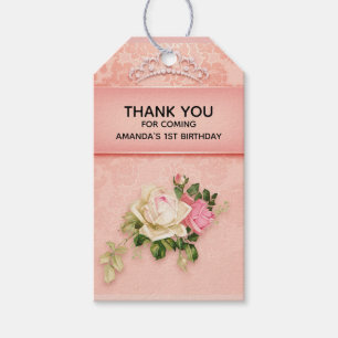 Etiqueta Para Presente Flor rosa com Diamond Tiara Princess Birthday