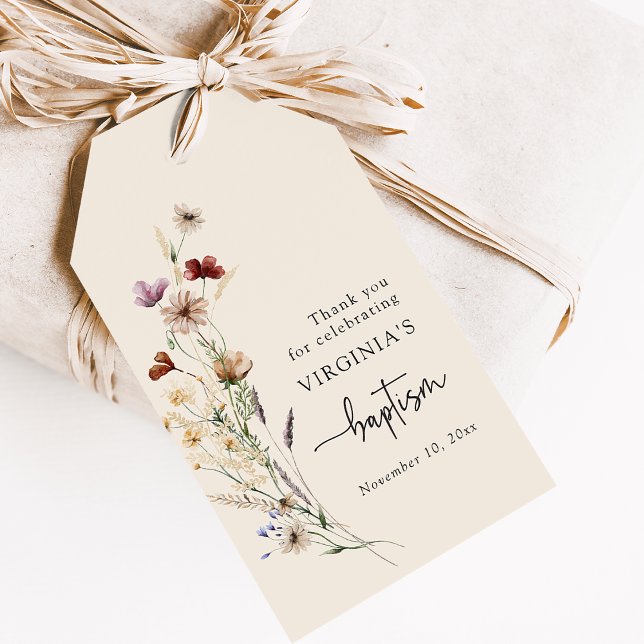 Etiqueta Para Presente Flor selvagem Baptism (Boho Wildflower Baptism Gift Tags by Painted Paperie
)