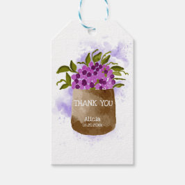 Etiqueta Para Presente Flor Silvestre Roxa Em Vaso Aquarela Obrigada