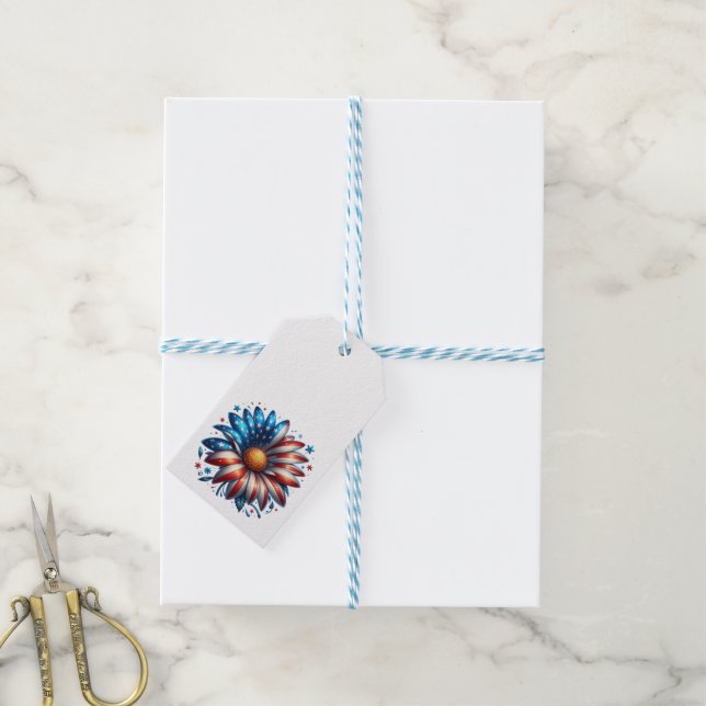 Etiqueta Para Presente Floral 4 de julho (Com cordão)