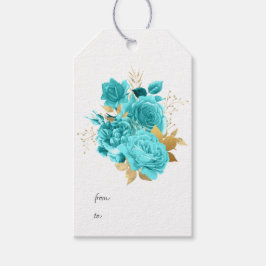 Etiqueta Para Presente Floral Água e Dourado