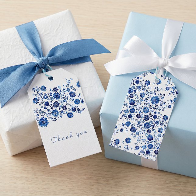 Etiqueta Para Presente Floral Azul em Chinoiserie Obrigada (Blue Chinoiserie Floral Thank You Gift Tags)